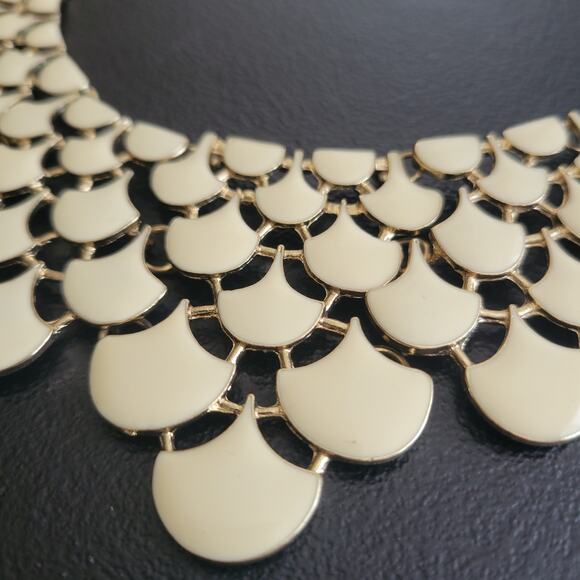 Ivory Cream Color Enamel Bib Collar Necklace Gold Statement Fashion Jewelry - Picture 2 of 9